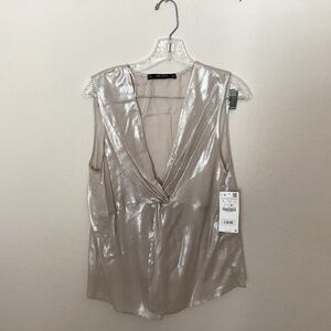 ✨HP✨ NWT Zara Metallic Effect Shimmer V Neck Sz L